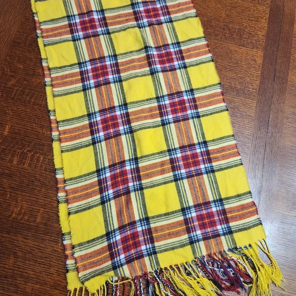 3/$25 Lands’ End large plaid scarf bright yellow and red soft with fringe - Picture 5 of 5
